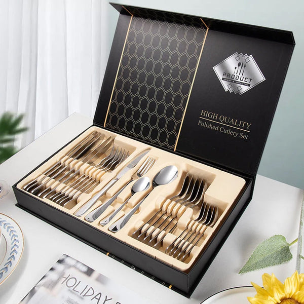 Premium Silver Daily Use Cutlery Set Stainless Steel Luxury Combo Set of 24