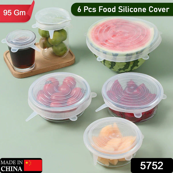 Silicone Stretch Lids, Food Cover For Freezer Microwave Oven Safe Fresh-Keeping Flexible Covers for Utensils, Dishes, Plates Jars, Cans, Mugs, Bowl Covers Food Safety Seal Lids (6 Pcs Set /95 Gm )