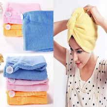 Microfiber hair-drying towel, quick-dry turban and shower cap.