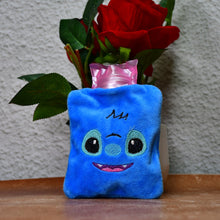 Small blue stitch hot water bag for menstrual cramps, neck, and shoulder pain