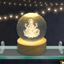 Ganpati 3d Crystal Ball Lamps With Wood Base